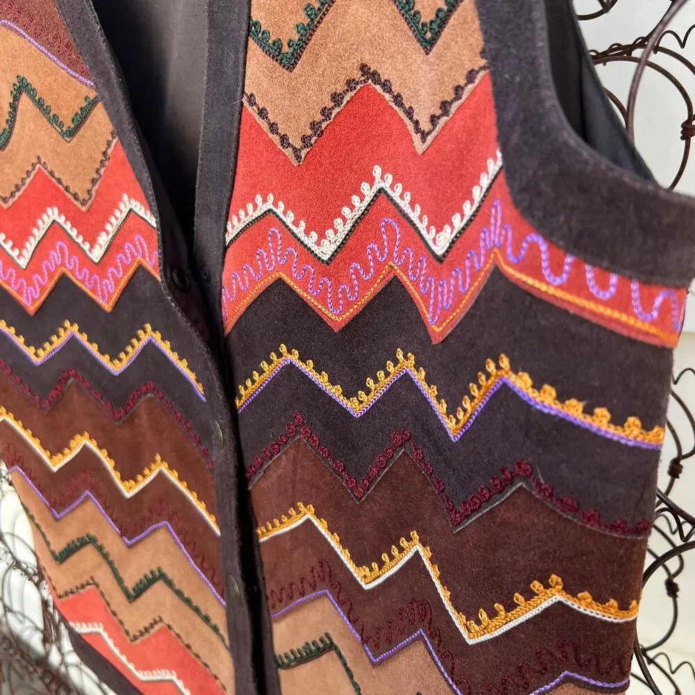 Vintage Agapo Boho southwestern sunrise sunset chevron stripe vest MEDIUM - Picture 3 of 5